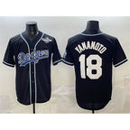 LA.Dodgers #18 Yoshinobu Yamamoto Black 2025 World Series Cool Base Stitched Jersey
