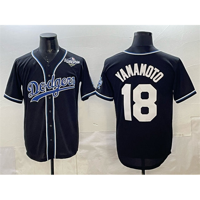 LA.Dodgers #18 Yoshinobu Yamamoto Black 2025 World Series Cool Base Stitched Jersey