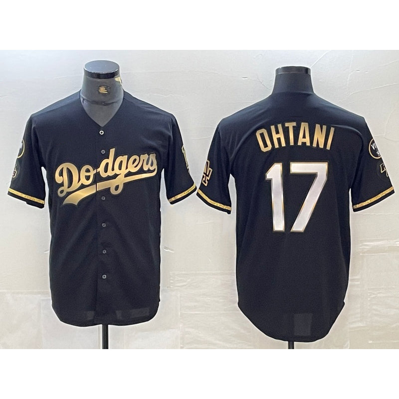 LA.Dodgers #17 Shohei Ohtani Black Gold Stitched Cool Base Jersey