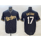LA.Dodgers #17 Shohei Ohtani Black Gold Stitched Cool Base Jersey
