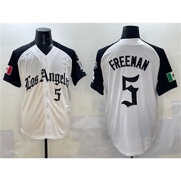 LA.Dodgers #5 Freddie Freeman White Black Mexico 2025 LA Gothic Style With Fernando Patch Vapor Premier Limited Stitched Jersey