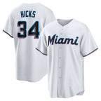 M.Marlins #34 Liam Hicks White Home Replica Jersey
