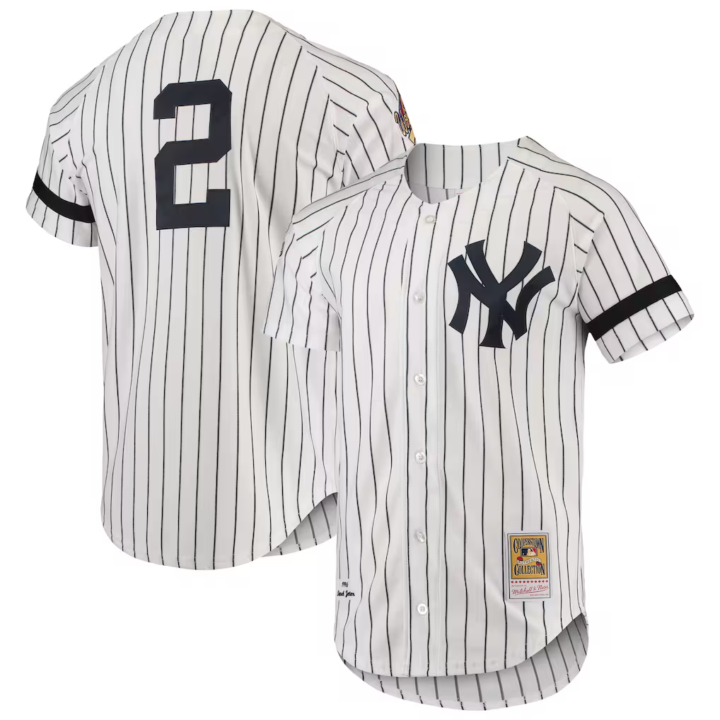 NY.Yankees #2 Derek Jeter Mitchell & Ness White Cooperstown Collection 1996 Authentic Home Jersey