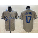 LA.Dodgers #17 Shohei Ohtani Gray Cool Base With Patch Stitched Jersey