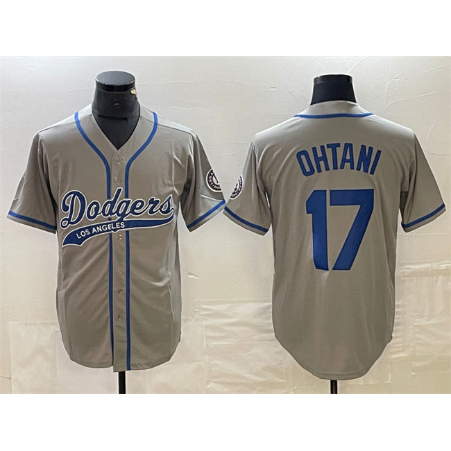 LA.Dodgers #17 Shohei Ohtani Gray Cool Base With Patch Stitched Jersey