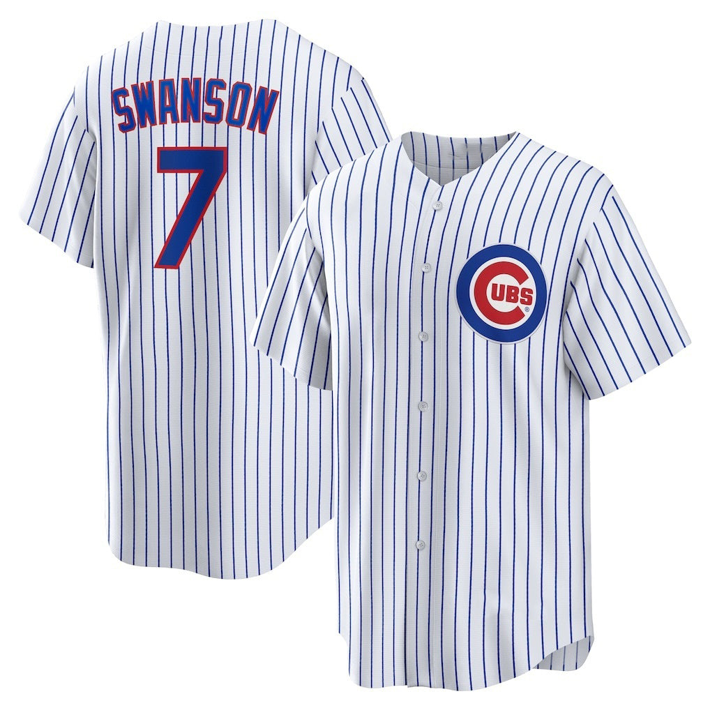 C.Cubs #7 Dansby Swanson White Replica Player Jersey