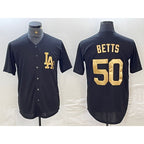 LA.Dodgers #50 Mookie Betts Black Gold Cool Base Stitched Jersey