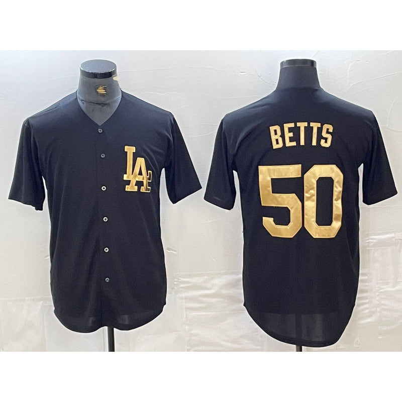 LA.Dodgers #50 Mookie Betts Black Gold Cool Base Stitched Jersey