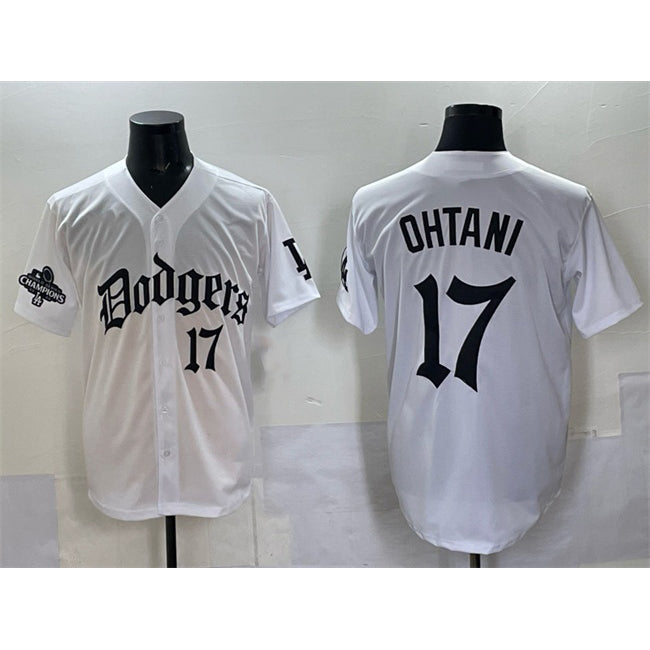 LA.Dodgers #17 Shohei Ohtani White 2025 LA Gothic Style With 2024 World Series Champions Patch Vapor Premier Limited Stitched Jersey