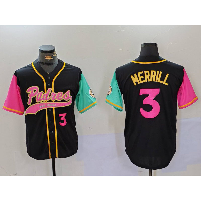 SD.Padres #3 Jackson Merrill Number Black NEW 2023 City Connect Cool Base Stitched Jersey