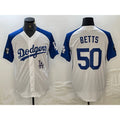 LA.Dodgers #50 Mookie Betts White Blue Fashion Stitched Cool Base 2 Limited Jersey