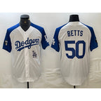 LA.Dodgers #50 Mookie Betts White Blue Fashion Stitched Cool Base 2 Limited Jersey