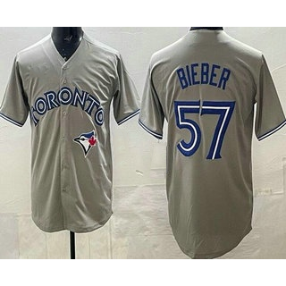 TB.Jays #57 Shane Bieber Grey Cool Base Jersey