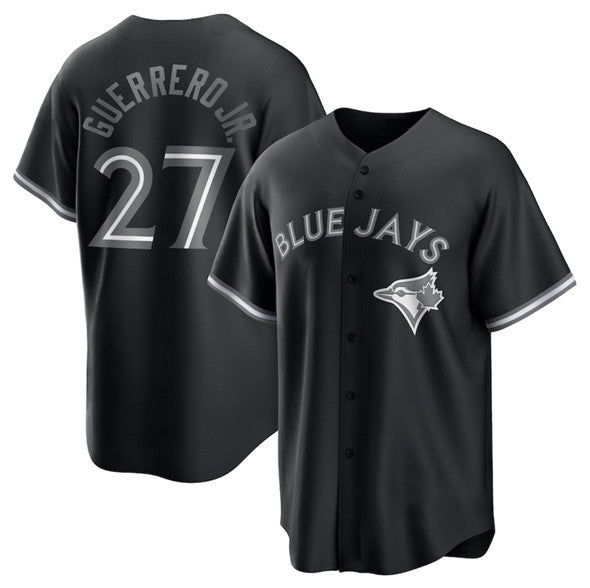 TB.Jays #27 Vladimir Guerrero Jr. Black Lights Out Limited Stitched Jersey