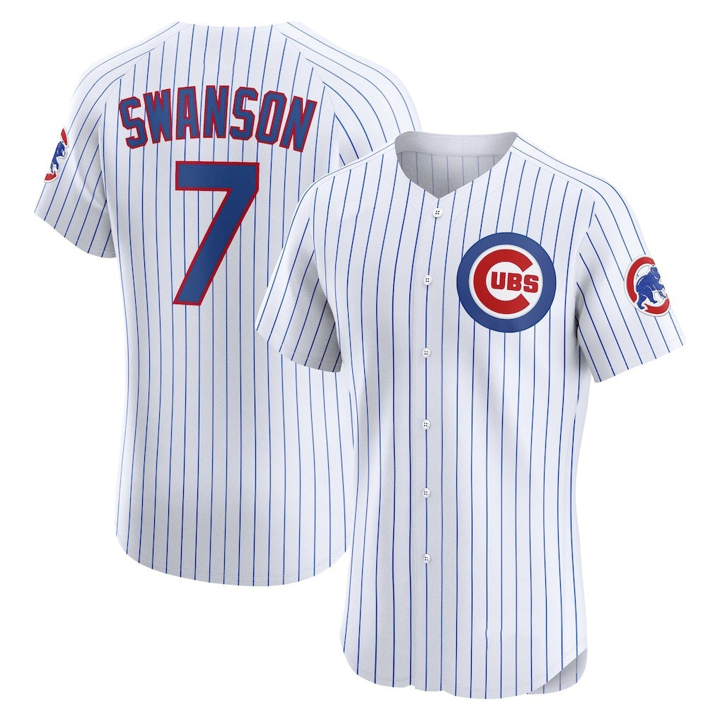 C.Cubs #7 Dansby Swanson White Home Elite Jersey