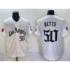 LA.Dodgers #50 Mookie Betts White Mexico 2025 LA Gothic Style With Fernando Patch Vapor Premier Limited Stitched Jersey