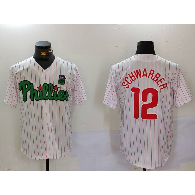 P.Phillies #12 Kyle Schwarber White Green Cool Base 2 Stitched Jersey