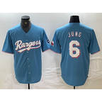 T.Rangers #6 Josh Jung Light Blue Team Logo Cool Base Jersey