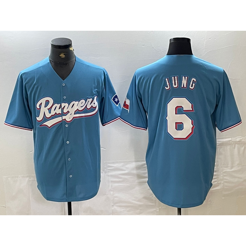T.Rangers #6 Josh Jung Light Blue Team Logo Cool Base Jersey