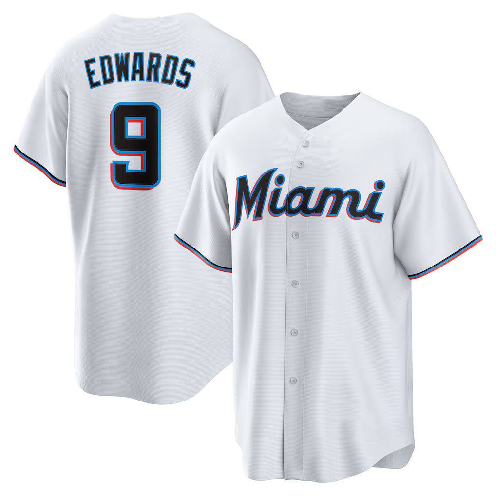 M.Marlins #9 Xavier Edwards White Home Replica Jersey