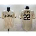 M.Brewers #22 Christian Yelich Cream Cool Base Stitched Jersey