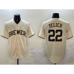 M.Brewers #22 Christian Yelich Cream Cool Base Stitched Jersey