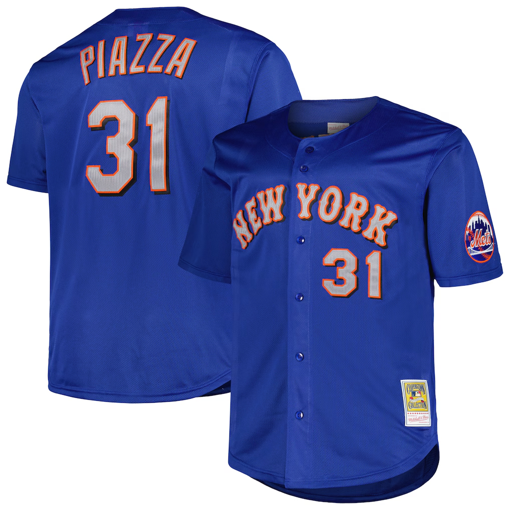 NY.Mets #31 Mike Piazza Mitchell & Ness Royal Big & Tall Cooperstown Mesh Batting Practice Jersey