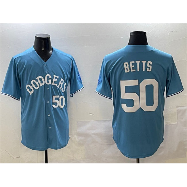 LA.Dodgers #50 Mookie Betts Light Blue Limited Stitched Jersey