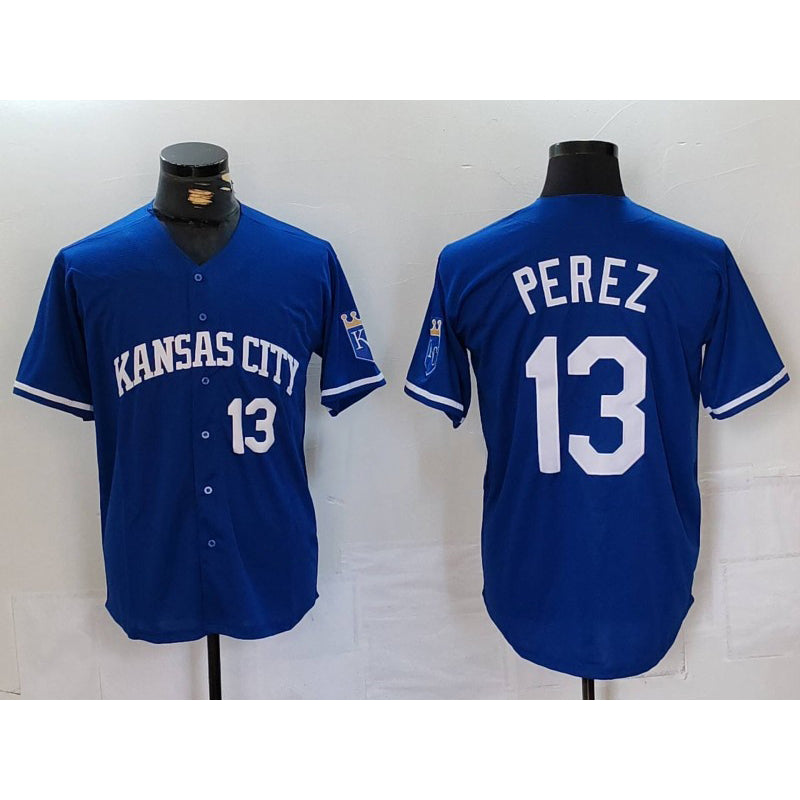 KC.Royals #13 Salvador Perez Number Royal Cool Base Stitched Jersey