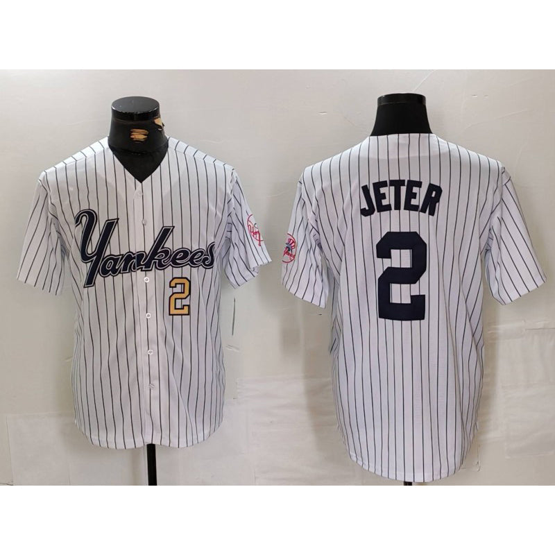 NY.Yankees #2 Derek Jeter White Pinstripe Fashion Cool Base Jerseys