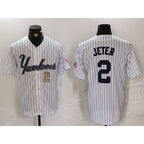 NY.Yankees #2 Derek Jeter White Pinstripe Fashion Cool Base Jerseys