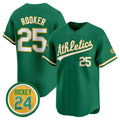 O.Athletics #25 Brent Rooker Green 2024 Limited With Rickey Henderson Patch Stitched Jersey