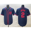 NY.Yankees #2 Derek Jeter Navy Red Fashion Cool Base Jersey