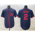 NY.Yankees #2 Derek Jeter Navy Red Fashion Cool Base Jersey