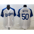 LA.Dodgers #50 Mookie Betts White Blue Fashion Stitched Cool Base Limited Jersey