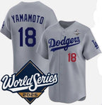LA.Dodgers #18 Yoshinobu Yamamoto Gray 2025 World Series Limited Stitched Jersey