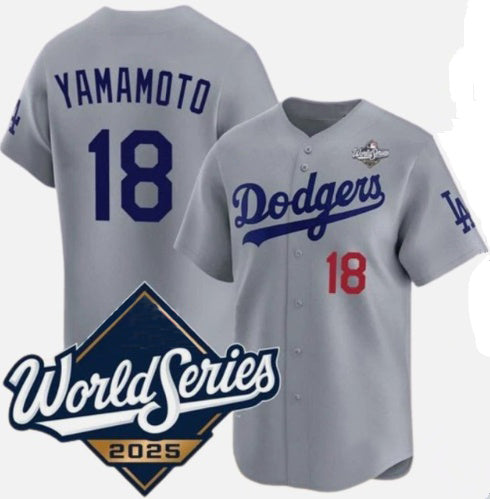 LA.Dodgers #18 Yoshinobu Yamamoto Gray 2025 World Series Limited Stitched Jersey