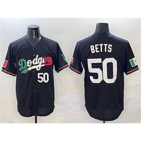 LA.Dodgers #50 Mookie Betts Black Mexico Flag Limited Stitched Jersey