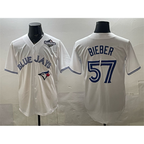 TB.Jays #57 Shane Bieber White 2025 World Series Home Cool Base Stitched Jersey