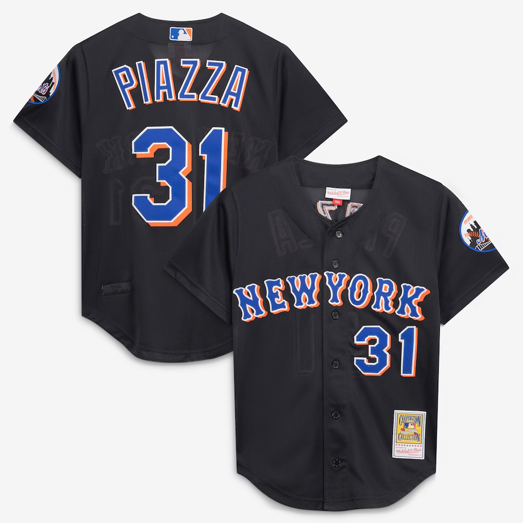 NY.Mets #31 Mike Piazza Mitchell & Ness Black Cooperstown Collection 2000 Batting Practice Jersey