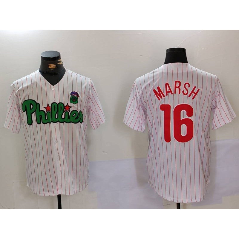 P.Phillies #16 Brandon Marsh White Green Cool Base 2 Stitched Jersey
