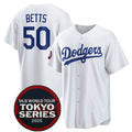 LA.Dodgers #50 Mookie Betts White 2025 World Tour Tokyo Series Home Stitched Jersey