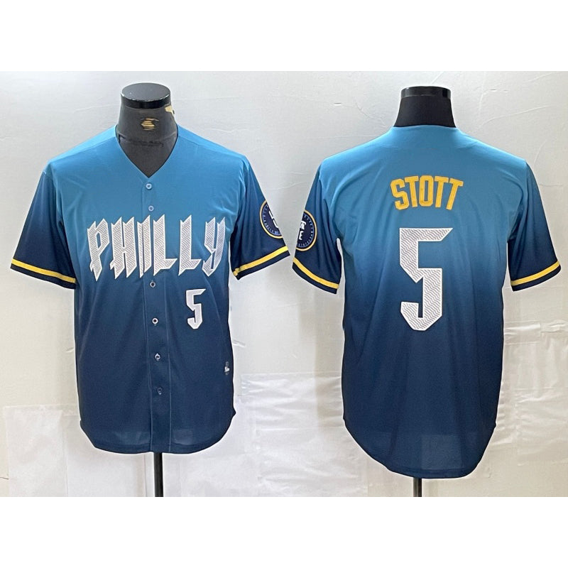P.Phillies #5 Bryson Stott Blue 2024 City Player Number Cool Base 2 Stitched Jersey