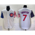 C.Cubs #7 Dansby Swanson White Pinstripe 2025 Independence Day Vapor Premier Limited Stitched Jersey