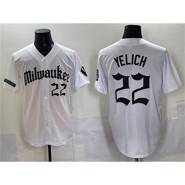 M.Brewers #22 Christian Yelich White 'Gothic 414 Shadows Edition' Vapor Premier Limited Stitched Jersey