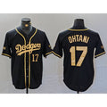 LA.Dodgers #17 Shohei Ohtani Number Black Gold World Series Champions Cool Base Stitched Jersey