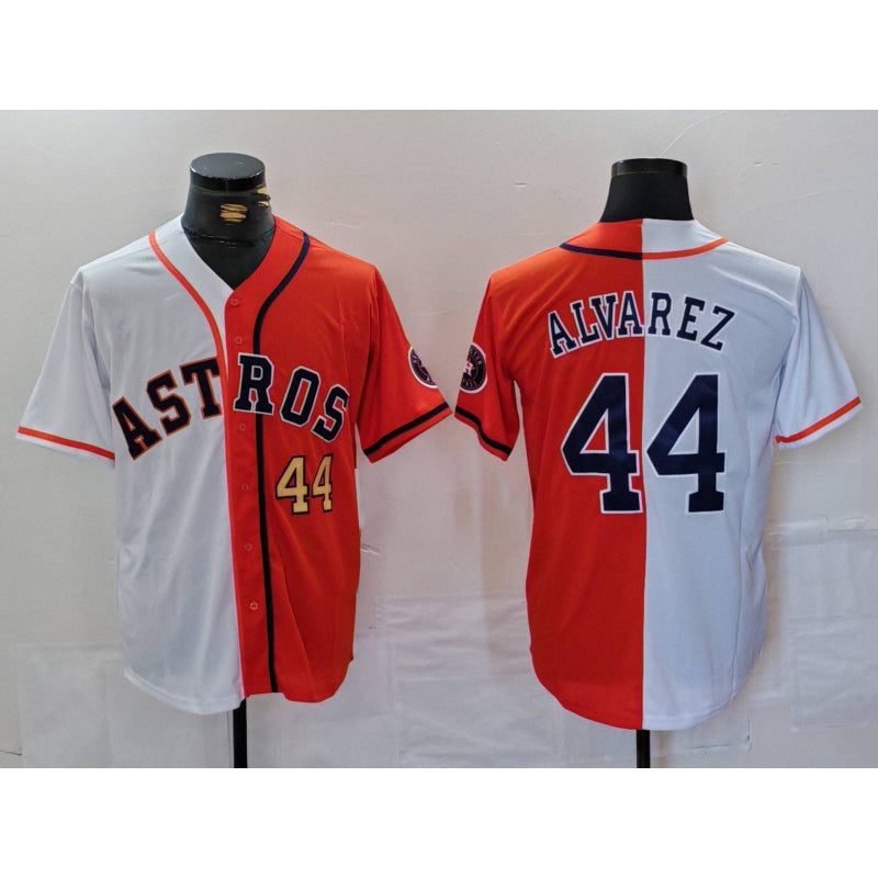 H.Astros #44 Yordan Alvarez Number White Orange Split Stitched  Jersey