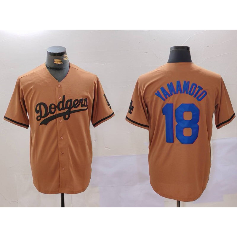 LA.Dodgers #18 Yoshinobu Yamamoto Olive Cool Base Limited Stitched Jersey