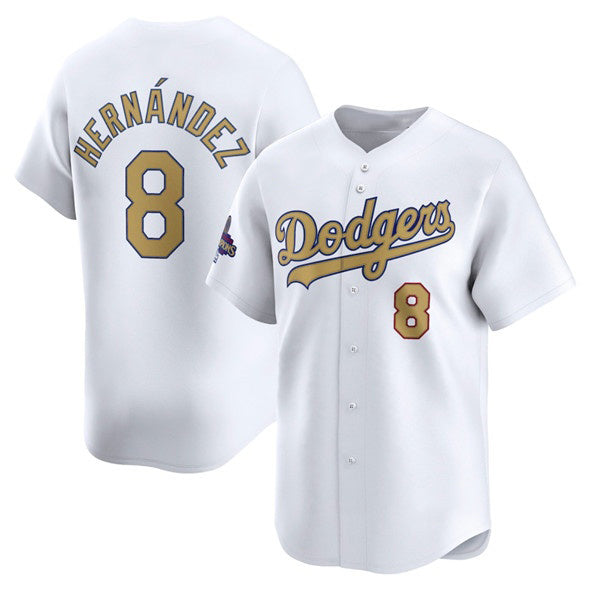 LA.Dodgers #8 Enrique Hernandez White 2025 Gold Collection Limited Stitched Jersey