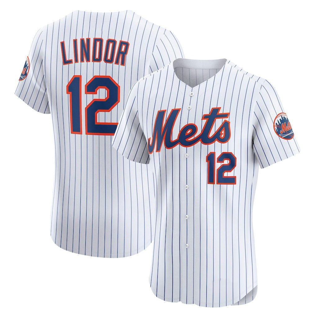 NY.Mets #12 Francisco Lindor White Home Elite Player Jersey
